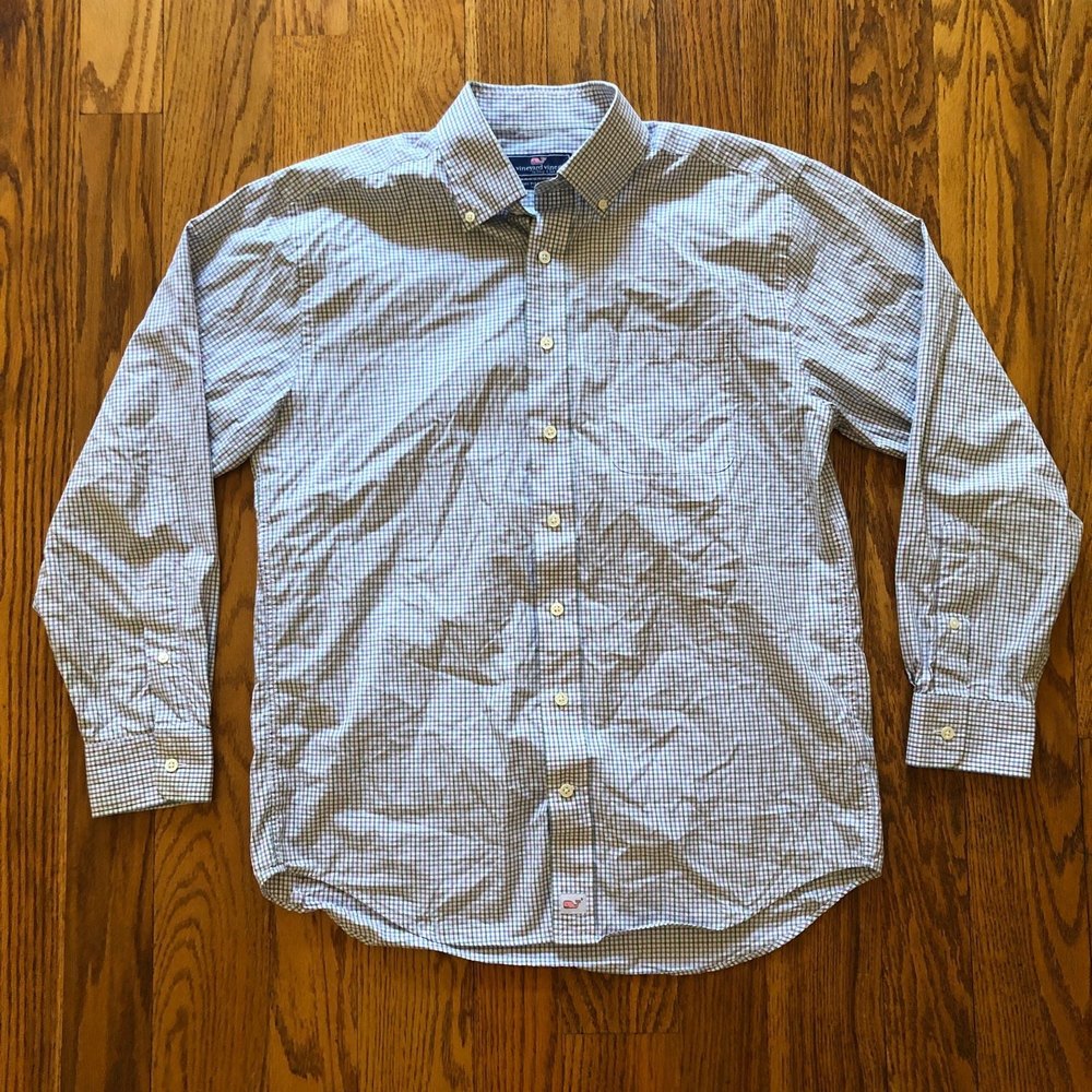 VINEYARD VINES Mens medium Gingham Plaid Classic Fit Button Down MURRAY